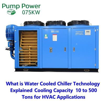 पंप शक्ति 075KW पानी से ठंडा चिलर तकनीक क्या है एचवीएसी अनुप्रयोगों के लिए 10 से 500 टन तक की शीतलन क्षमता